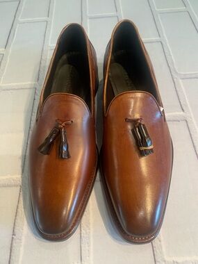 Paul Fredrick Chestnut Brown Leather Tassel Slip-Ons